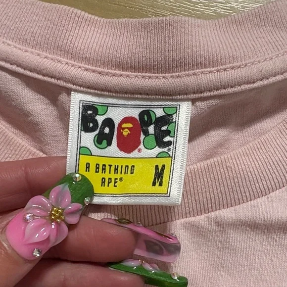 Bape Pink Shark Tee with Silver Zip and Red/Black Graphic - Picture 3 of 8